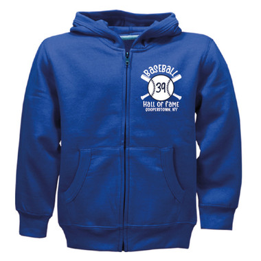 Baseball Hall of Fame Toddler 39 Ball With Crossed Bats Full Zip Royal Hoodie