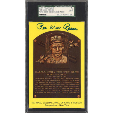 Pee Wee Reese Autographed Hall of Fame Plaque Postcard (SGC-29)
