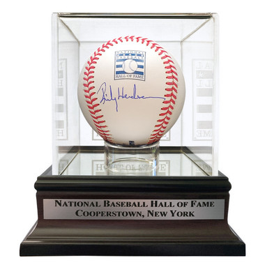 Rickey Henderson Autographed Hall of Fame Logo Baseball with HOF Case (Beckett)