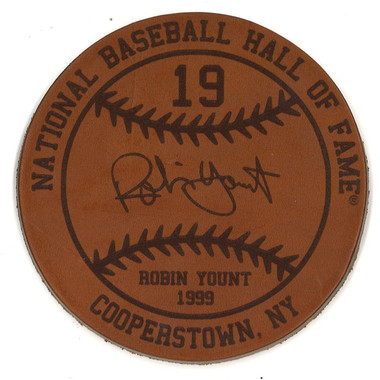 Robin Yount Baseball Hall of Fame 1999 Inductee Leather Engraved Coaster