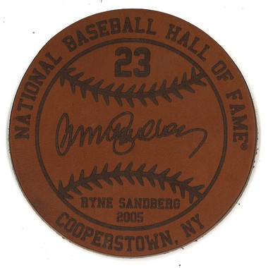 Ryne Sandberg Baseball Hall of Fame 2005 Inductee Leather Engraved Coaster