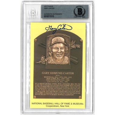 Gary Carter Autographed Hall of Fame Plaque Postcard (Beckett-15)