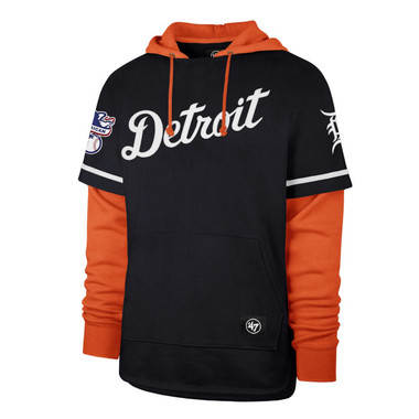 Men’s ’47 Brand Detroit Tigers Trifecta Shortstop Navy and Orange Pullover With Hood