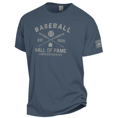 Men’s Baseball Hall of Fame Crossed Bats Est. 1939 Washed Blue Vintage Dyed T-Shirt