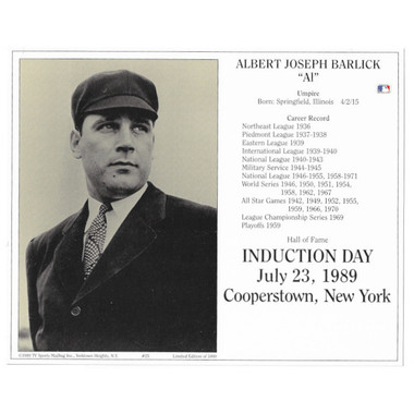 Al Barlick Umpire 1989 Hall of Fame Induction 8x10 Photocard