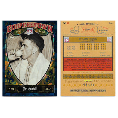 Carl Hubbell 2013 Panini Cooperstown Blue Crystal # 41 Ltd Ed of 499