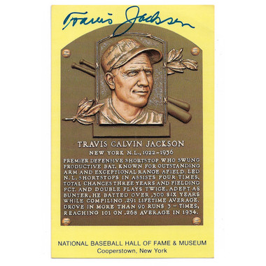 Travis Jackson Autographed Hall of Fame Plaque Postcard (JSA-32)