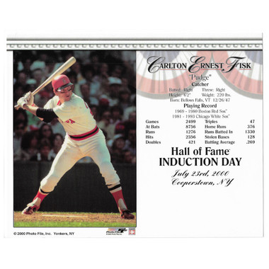 Carlton Fisk Boston Red Sox 2000 Hall of Fame Induction 8x10 Photocard