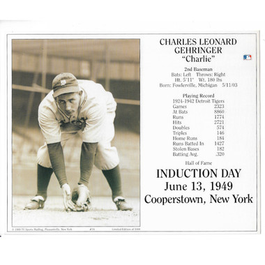 Charlie Gehringer Detroit Tigers 1949 Hall of Fame Induction 8x10 Photocard