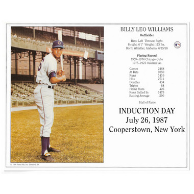 Billy Williams Chicago Cubs 1987 Hall of Fame Induction 8x10 Photocard