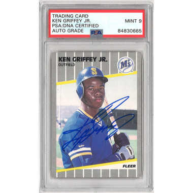 Ken Griffey Jr. Autographed Baseball Rookie Card 1989 Fleer # 548 (PSA 9)