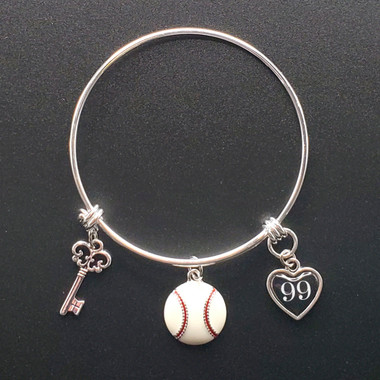 Key To My Heart Baseball Adjustable Bangle with Jersey # 99