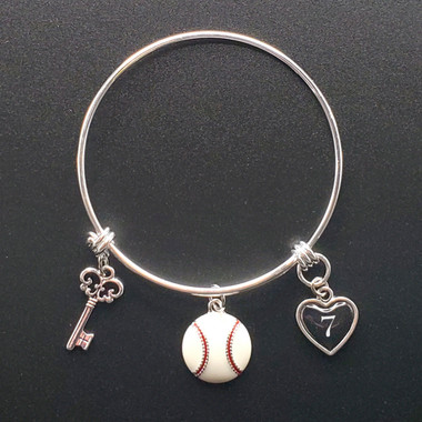 Key To My Heart Baseball Adjustable Bangle with Jersey # 7