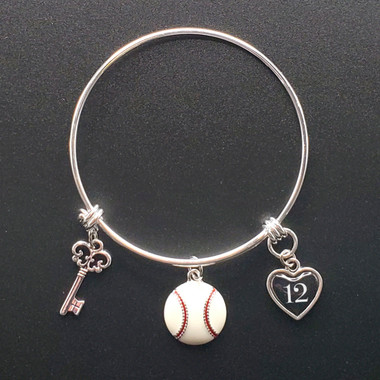 Key To My Heart Baseball Adjustable Bangle with Jersey # 12