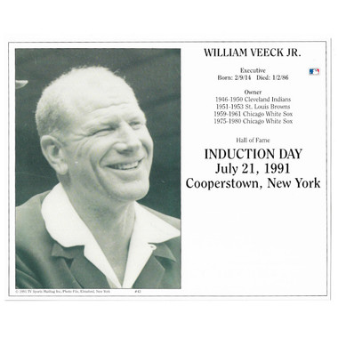 Bill Veeck 1991 Hall of Fame Induction 8x10 Photocard