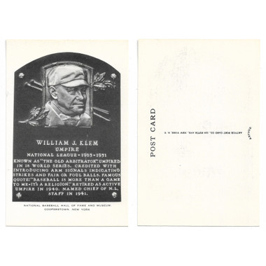 Bill Klem Original 1956-63 Artvue Baseball Hall of Fame Plaque Postcard