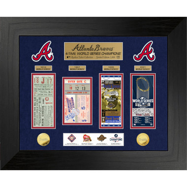 Atlanta Braves 4-Time World Series Champions Deluxe 24" x 20" Gold Coin & Ticket Collection