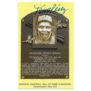 Tony Perez Autographed Hall of Fame Plaque Postcard (Beckett)