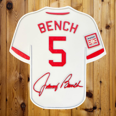 Johnny Bench 3D Signature Wood Jersey 19 x 18 Wall Sign (white)