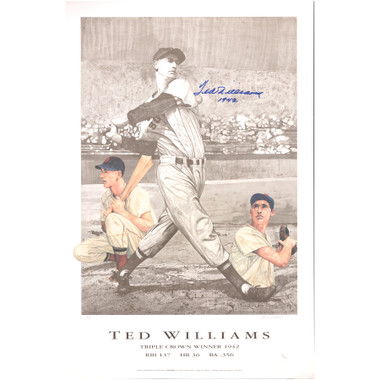 Ted Williams Autographed 1942 Triple Crown 35 x 23 Lithograph Artist Proof by Lewis Watkins (JSA Letter)