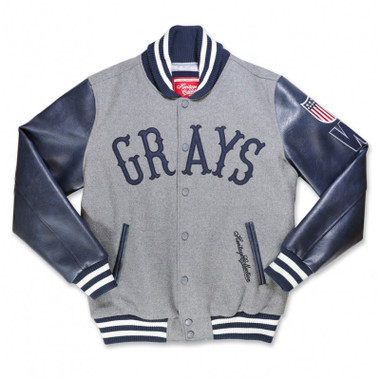 Men’s Homestead Grays Heritage Collection Wool and Synthetic Leather Grey and Navy Jacket
