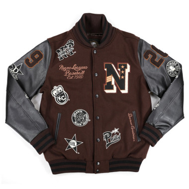 Men’s Discover Greatness Negro Leagues Wool and Synthetic Leather Brown and Black Jacket