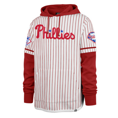 Men’s ’47 Philadelphia Phillies Cooperstown Collection Double Header Red and Pinstripe Hooded Fleece Pullover