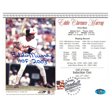 Eddie Murray Autographed 2003 Hall of Fame Induction 8x10 Photocard with US Postal Cancellation (MAB)