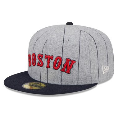 Men’s New Era Boston Red Sox Grey Heather and Dark Navy Pinstriped 59FIFTY Fitted Cap