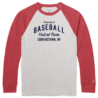 Men’s Property of Baseball Hall of Fame Red and Canvas White Raglan Long Sleeve Baseball Shirt