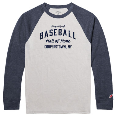 Men’s Property of Baseball Hall of Fame Navy and Canvas White Raglan Long Sleeve Baseball Shirt