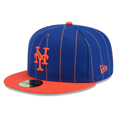 Men’s New Era New York Mets Throwback Pinstriped Royal and Orange 59FIFTY Fitted Cap