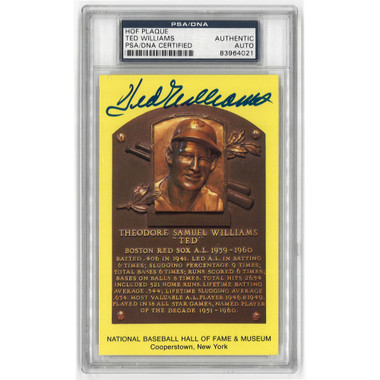 Ted Williams Autographed Hall of Fame Plaque Postcard (PSA-21)