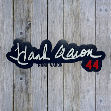 Hank Aaron 3D Signature Navy 20 x 6 Wood Wall Sign with Number