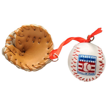 Baseball Hall of Fame Leather Ball and Glove Ornament