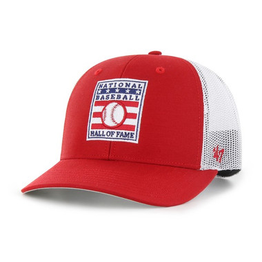 Youth ’47 Baseball Hall of Fame Logo Red and White Trucker Snapback Adjustabe Cap