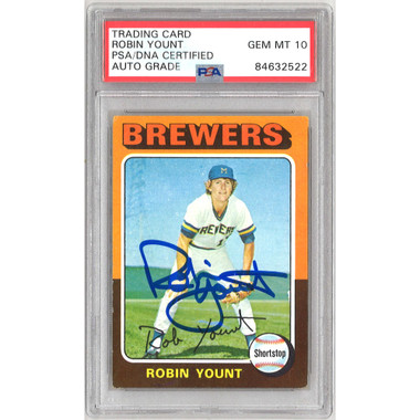 Robin Yount Autographed Rookie Card 1975 Topps # 223 (PSA)