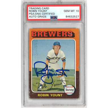 Robin Yount Autographed Rookie Card 1975 Topps # 223 (PSA)