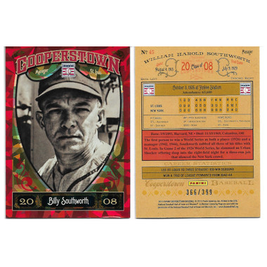 Billy Southworth 2013 Panini Cooperstown Red Crystal Collection # 45 Baseball Card Ltd Ed of 399