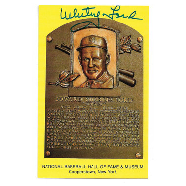 Whitey Ford Autographed Hall of Fame Plaque Postcard (Beckett-48)