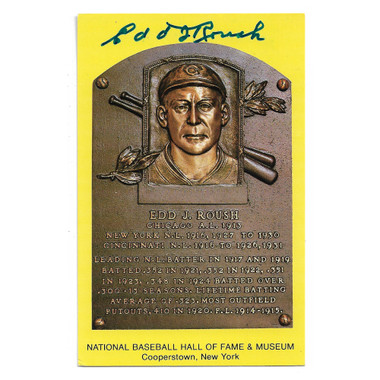 Edd Roush Autographed Hall of Fame Plaque Postcard (Beckett-22)