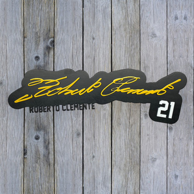 Roberto Clemente 3D Signature Black 20 x 6 Wood Wall Sign with Number
