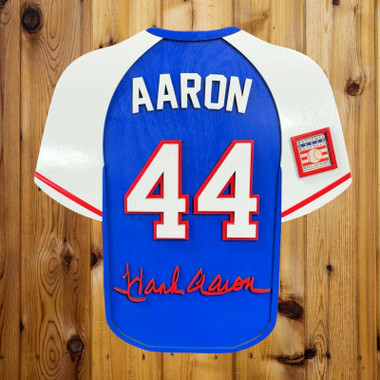 Hank Aaron 3D Signature Wood Jersey 19 x 18 Wall Sign (white)
