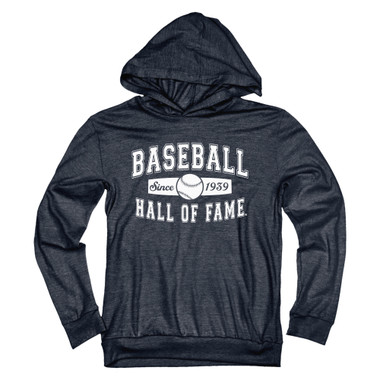 Youth Baseball Hall of Fame Tri-Blend Hooded Heather Navy Long Sleeve Tee
