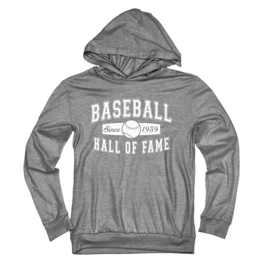 Youth Baseball Hall of Fame Tri-Blend Hooded Heather Grey Long Sleeve Tee