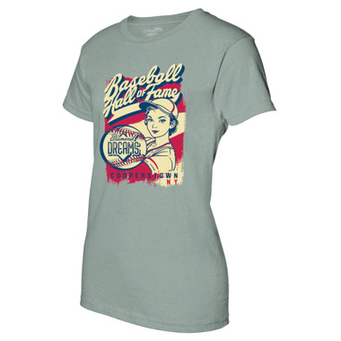 Women’s Baseball Hall of Fame Diamond Dreams Player Soft Green T-Shirt