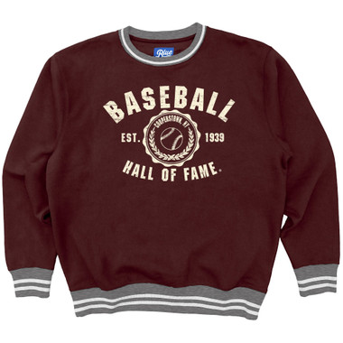 Men's Baseball Hall of Fame Maroon Varsity Rib Crewneck Sweatshirt