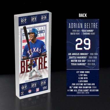 Adrian Beltré Texas Rangers 2024 Hall of Fame Induction Ticket 3D Acrylic Block