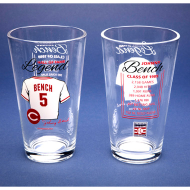 Johnny Bench Baseball Hall of Fame Legend Player Pint Glass