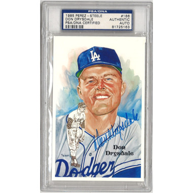 Don Drysdale Autographed Perez-Steele HOF Series Postcard # 186 (PSA-63)